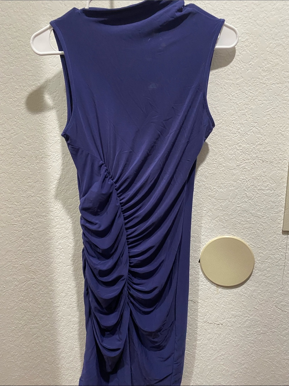 Express Sleeveless Ruched Midi Dress in Deep Purple